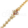 Oro Laminado Fancy Bracelet, Gold Filled Style Butterfly Design, with Multicolor Cubic Zirconia, Polished, Golden Finish, 03.323.0002.07 (08 MM Thickness, 7 Inches Length)