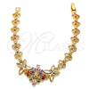 Oro Laminado Fancy Bracelet, Gold Filled Style Butterfly Design, with Multicolor Cubic Zirconia, Polished, Golden Finish, 03.323.0002.07 (08 MM Thickness, 7 Inches Length)