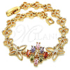 Oro Laminado Fancy Bracelet, Gold Filled Style Butterfly Design, with Multicolor Cubic Zirconia, Polished, Golden Finish, 03.323.0002.07 (08 MM Thickness, 7 Inches Length)