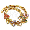 Oro Laminado Fancy Bracelet, Gold Filled Style Fish Design, with Multicolor Cubic Zirconia, Polished, Golden Finish, 03.323.0005.07 (05 MM Thickness, 7 Inches Length)
