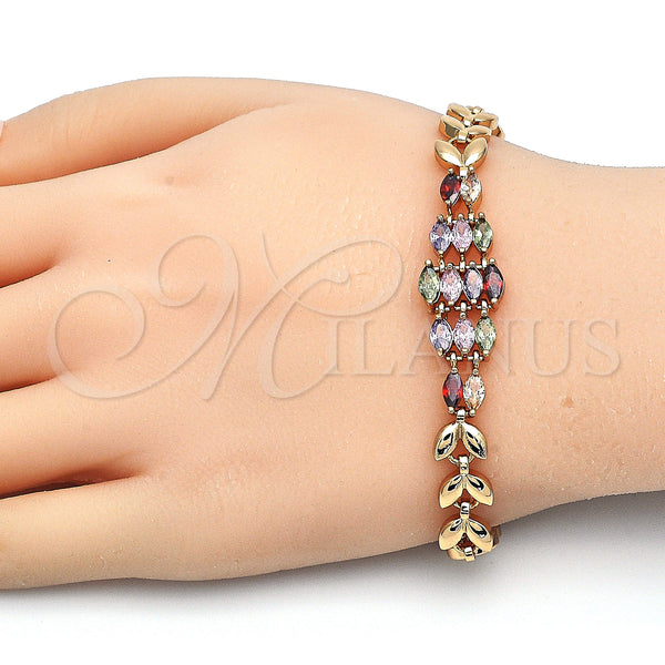 Gold Filled Bracelet — Fancy Bracelet Leaf Design with Multicolor Cubic Zirconia — alternate product view — SKU 126773 | Oro Laminado brazalete — elegante Bracelet Leaf diseño with Multicolor Cubic Zirconia — SKU 126773
