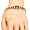 Oro Laminado Fancy Bracelet, Gold Filled Style Leaf Design, with Multicolor Cubic Zirconia, Polished, Golden Finish, 03.323.0006.08 (08 MM Thickness, 8 Inches Length)
