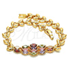 Oro Laminado Fancy Bracelet, Gold Filled Style Leaf Design, with Multicolor Cubic Zirconia, Polished, Golden Finish, 03.323.0006.08 (08 MM Thickness, 8 Inches Length)