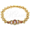 Oro Laminado Fancy Bracelet, Gold Filled Style Leaf Design, with Multicolor Cubic Zirconia, Polished, Golden Finish, 03.323.0006.08 (08 MM Thickness, 8 Inches Length)