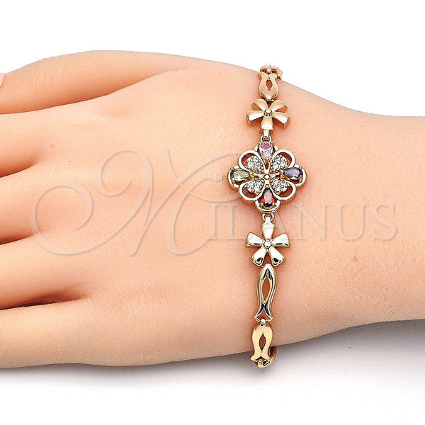Gold Filled Bracelet — Fancy Bracelet Flower and Fish Design with Multicolor — alternate product view — SKU 126775 | Oro Laminado brazalete — elegante Bracelet flor and Fish diseño with Multicolor — SKU 126775