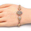 Oro Laminado Fancy Bracelet, Gold Filled Style Flower and Fish Design, with Multicolor Cubic Zirconia, Polished, Golden Finish, 03.323.0008.08 (05 MM Thickness, 8 Inches Length)