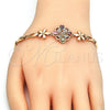 Oro Laminado Fancy Bracelet, Gold Filled Style Flower and Fish Design, with Multicolor Cubic Zirconia, Polished, Golden Finish, 03.323.0008.08 (05 MM Thickness, 8 Inches Length)