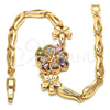Oro Laminado Fancy Bracelet, Gold Filled Style Flower and Fish Design, with Multicolor Cubic Zirconia, Polished, Golden Finish, 03.323.0008.08 (05 MM Thickness, 8 Inches Length)