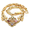 Oro Laminado Fancy Bracelet, Gold Filled Style Flower and Fish Design, with Multicolor Cubic Zirconia, Polished, Golden Finish, 03.323.0008.08 (05 MM Thickness, 8 Inches Length)