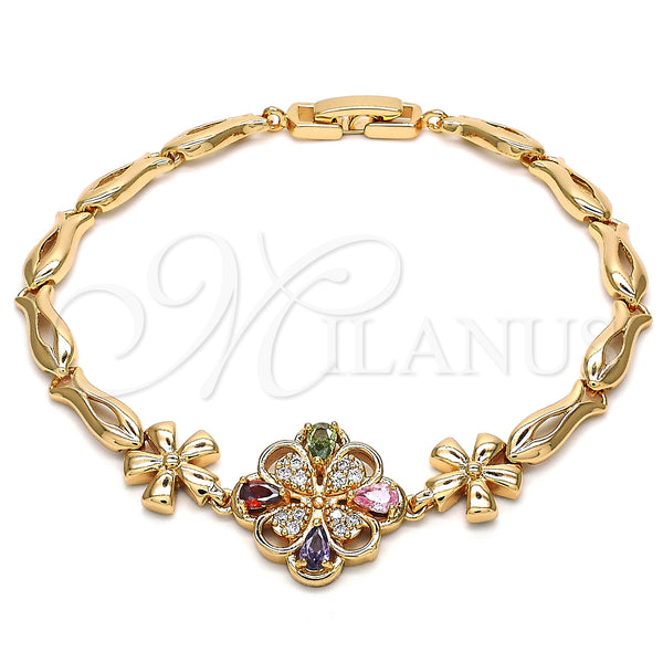 Gold Filled Bracelet — Fancy Bracelet Flower and Fish Design with Multicolor — main product view — SKU 126775 | Oro Laminado brazalete — elegante Bracelet flor and Fish diseño with Multicolor — SKU 126775