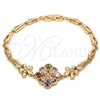 Oro Laminado Fancy Bracelet, Gold Filled Style Flower and Fish Design, with Multicolor Cubic Zirconia, Polished, Golden Finish, 03.323.0008.08 (05 MM Thickness, 8 Inches Length)