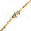 Oro Laminado Fancy Bracelet, Gold Filled Style Dragon-Fly and Fish Design, with Multicolor Cubic Zirconia, Polished, Golden Finish, 03.323.0009.07 (05 MM Thickness, 7 Inches Length)