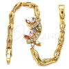 Oro Laminado Fancy Bracelet, Gold Filled Style Dragon-Fly and Fish Design, with Multicolor Cubic Zirconia, Polished, Golden Finish, 03.323.0009.07 (05 MM Thickness, 7 Inches Length)