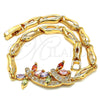 Oro Laminado Fancy Bracelet, Gold Filled Style Dragon-Fly and Fish Design, with Multicolor Cubic Zirconia, Polished, Golden Finish, 03.323.0009.07 (05 MM Thickness, 7 Inches Length)