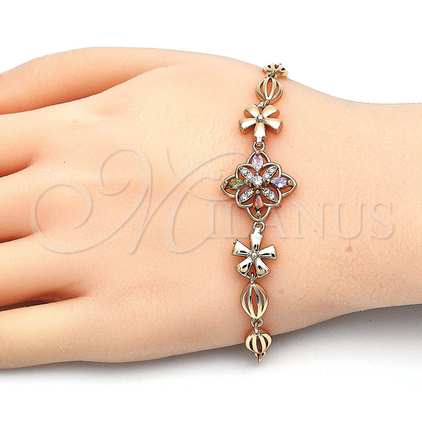 Gold Filled Bracelet — Fancy Bracelet Flower Design with Multicolor Cubic Zirconia — alternate product view — SKU 126777 | Oro Laminado brazalete — elegante Bracelet flor diseño with Multicolor Cubic Zirconia — SKU 126777