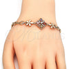 Oro Laminado Fancy Bracelet, Gold Filled Style Flower Design, with Multicolor Cubic Zirconia, Polished, Golden Finish, 03.323.0010.08 (06 MM Thickness, 8 Inches Length)