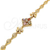 Oro Laminado Fancy Bracelet, Gold Filled Style Flower Design, with Multicolor Cubic Zirconia, Polished, Golden Finish, 03.323.0010.08 (06 MM Thickness, 8 Inches Length)