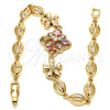 Oro Laminado Fancy Bracelet, Gold Filled Style Flower Design, with Multicolor Cubic Zirconia, Polished, Golden for wholesale, additional product view 5