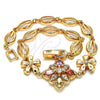 Oro Laminado Fancy Bracelet, Gold Filled Style Flower Design, with Multicolor Cubic Zirconia, Polished, Golden Finish, 03.323.0010.08 (06 MM Thickness, 8 Inches Length)