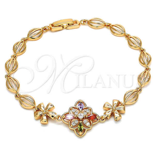 Gold Filled Bracelet — Fancy Bracelet Flower Design with Multicolor Cubic Zirconia — main product view — SKU 126777 | Oro Laminado brazalete — elegante Bracelet flor diseño with Multicolor Cubic Zirconia — SKU 126777