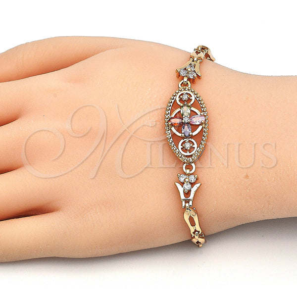 Gold Filled Bracelet — Fancy Bracelet Flower and Fish Design with Multicolor — alternate product view — SKU 126778 | Oro Laminado brazalete — elegante Bracelet flor and Fish diseño with Multicolor — SKU 126778