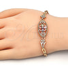 Oro Laminado Fancy Bracelet, Gold Filled Style Flower and Fish Design, with Multicolor Cubic Zirconia, Polished, Golden Finish, 03.323.0011.07 (05 MM Thickness, 7 Inches Length)