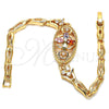 Oro Laminado Fancy Bracelet, Gold Filled Style Flower and Fish Design, with Multicolor Cubic Zirconia, Polished, Golden Finish, 03.323.0011.07 (05 MM Thickness, 7 Inches Length)