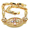Oro Laminado Fancy Bracelet, Gold Filled Style Flower and Fish Design, with Multicolor Cubic Zirconia, Polished, Golden Finish, 03.323.0011.07 (05 MM Thickness, 7 Inches Length)