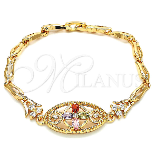 Gold Filled Bracelet — Fancy Bracelet Flower and Fish Design with Multicolor — main product view — SKU 126778 | Oro Laminado brazalete — elegante Bracelet flor and Fish diseño with Multicolor — SKU 126778