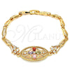 Oro Laminado Fancy Bracelet, Gold Filled Style Flower and Fish Design, with Multicolor Cubic Zirconia, Polished, Golden Finish, 03.323.0011.07 (05 MM Thickness, 7 Inches Length)