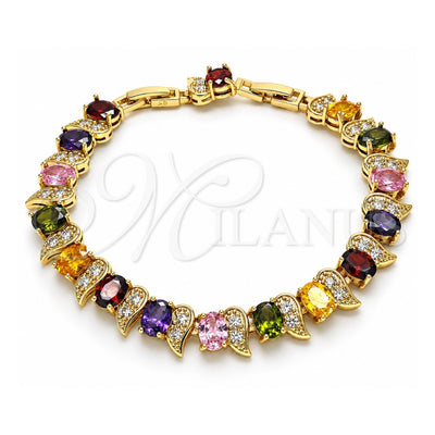 Oro Laminado Tennis Bracelet, Gold Filled Style with Multicolor Cubic Zirconia, Polished, Golden Finish, 03.206.0007.13.07 (11 MM Thickness, 7 Inches Length)