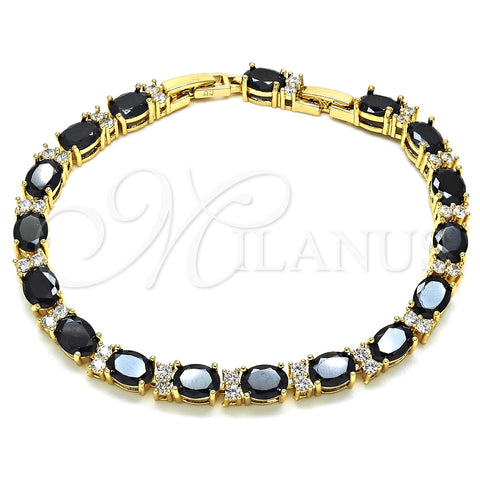 Oro Laminado Fancy Bracelet, Gold Filled Style with Black and White Cubic Zirconia, Polished, Golden Finish, 03.206.0004.9.07 (06 MM Thickness, 7 Inches Length)