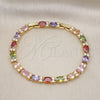 Oro Laminado Tennis Bracelet, Gold Filled Style with Multicolor Cubic Zirconia, Polished, Golden Finish, 03.206.0004.10.07 (06 MM Thickness, 7 Inches Length)