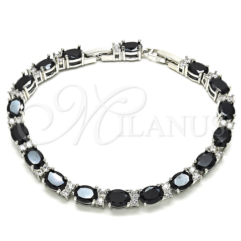 Rhodium Gold Filled Tennis Bracelet, with Black and White Cubic Zirconia, Polished, Rhodium Finish, 03.206.0004.12.07 (06 MM Thickness, 7 Inches Length)