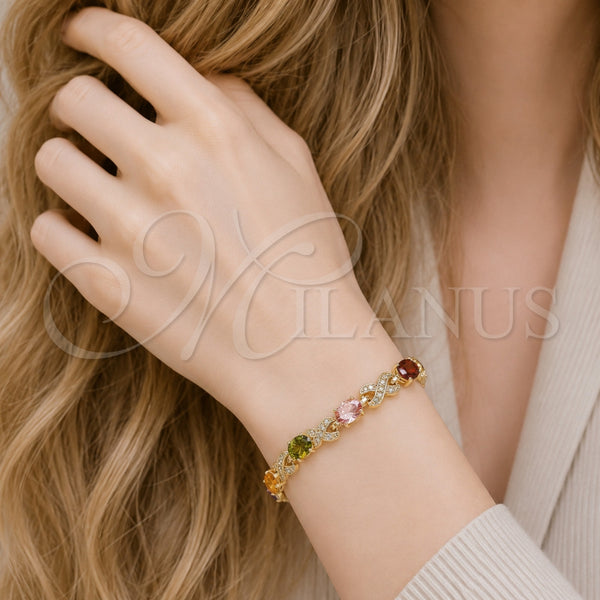 Gold Filled Bracelet — Tennis Bracelet Cat Design with Multicolor Cubic Zirconia — alternate product view — SKU 126791 | Oro Laminado brazalete — Tennis Bracelet Cat diseño with Multicolor Cubic Zirconia — SKU 126791