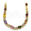 Oro Laminado Tennis Bracelet, Gold Filled Style Cat Design, with Multicolor Cubic Zirconia, Polished, Golden Finish, 03.206.0001.12.07 (07 MM Thickness, 7 Inches Length)