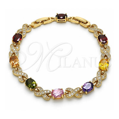Oro Laminado Tennis Bracelet, Gold Filled Style Cat Design, with Multicolor Cubic Zirconia, Polished, Golden Finish, 03.206.0001.12.07 (07 MM Thickness, 7 Inches Length)