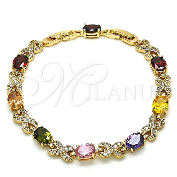 Gold Filled Bracelet — Tennis Bracelet Cat Design with Multicolor Cubic Zirconia — main product view — SKU 126791 | Oro Laminado brazalete — Tennis Bracelet Cat diseño with Multicolor Cubic Zirconia — SKU 126791