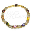 Oro Laminado Tennis Bracelet, Gold Filled Style Cat Design, with Multicolor Cubic Zirconia, Polished, Golden Finish, 03.206.0001.12.07 (07 MM Thickness, 7 Inches Length)