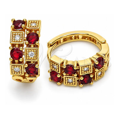 Oro Laminado Huggie Hoop, Gold Filled Style with Garnet and White Cubic Zirconia, Polished, Golden Finish, 02.266.0031.20