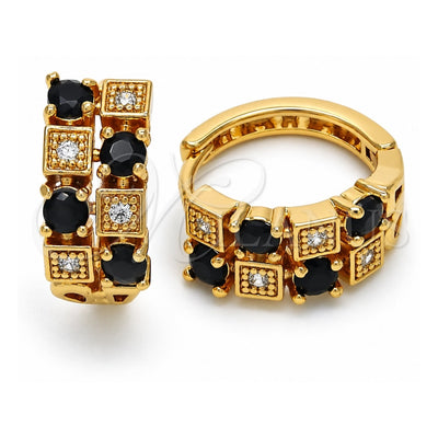 Oro Laminado Huggie Hoop, Gold Filled Style with Black and White Cubic Zirconia, Polished, Golden Finish, 02.266.0031.1.20