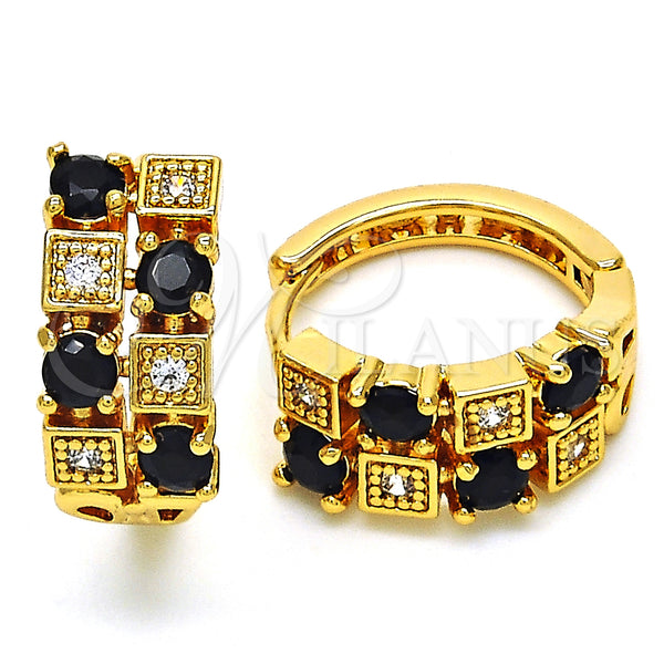 Gold Filled Hoop Earrings — Huggie Hoop with Black and White Cubic Zirconia — main product view — SKU 126796 | Oro Laminado aretes de aro — Huggie Hoop with negro and blanco Cubic Zirconia — SKU 126796
