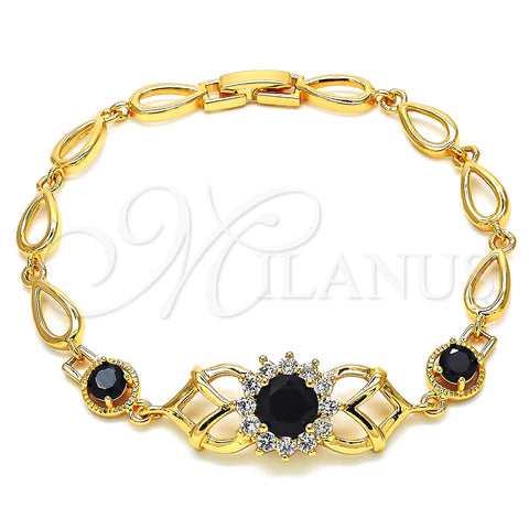 Oro Laminado Fancy Bracelet, Gold Filled Style with Black and White Cubic Zirconia, Polished, Golden Finish, 03.266.0027.1.08 (06 MM Thickness, 8 Inches Length)
