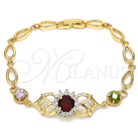 Oro Laminado Fancy Bracelet, Gold Filled Style with Multicolor Cubic Zirconia, Polished, Golden Finish, 03.266.0027.2.08 (8 Inches Length)