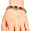 Oro Laminado Fancy Bracelet, Gold Filled Style with Garnet and White Cubic Zirconia, Polished, Golden Finish, 03.266.0028.07 (08 MM Thickness, 7 Inches Length)