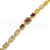 Oro Laminado Fancy Bracelet, Gold Filled Style with Garnet and White Cubic Zirconia, Polished, Golden Finish, 03.266.0028.07 (08 MM Thickness, 7 Inches Length)