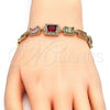 Oro Laminado Fancy Bracelet, Gold Filled Style with Multicolor Cubic Zirconia, Polished, Golden Finish, 03.266.0028.2.07 (08 MM Thickness, 7 Inches Length)