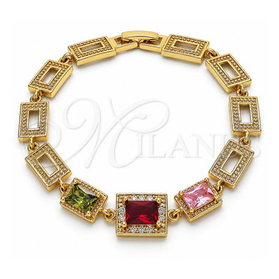 Oro Laminado Fancy Bracelet, Gold Filled Style with Multicolor Cubic Zirconia, Polished, Golden Finish, 03.266.0028.2.07 (08 MM Thickness, 7 Inches Length)