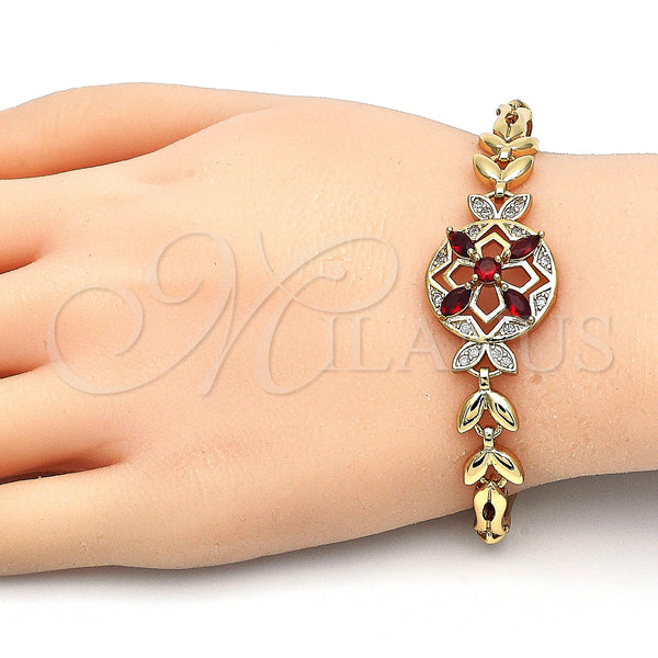 Gold Filled Bracelet — Fancy Bracelet Flower and Fish Design with Garnet — alternate product view — SKU 126811 | Oro Laminado brazalete — elegante Bracelet flor and Fish diseño with Garnet — SKU 126811