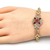 Oro Laminado Fancy Bracelet, Gold Filled Style Flower and Fish Design, with Garnet and White Cubic Zirconia, Polished, Golden Finish, 03.266.0029.07 (05 MM Thickness, 7 Inches Length)